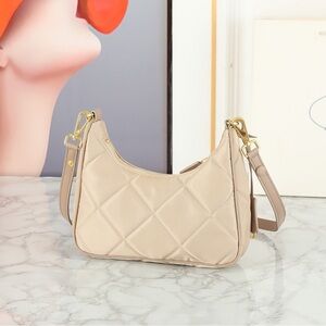 Elegant Beige Quilted Shoulder Bag